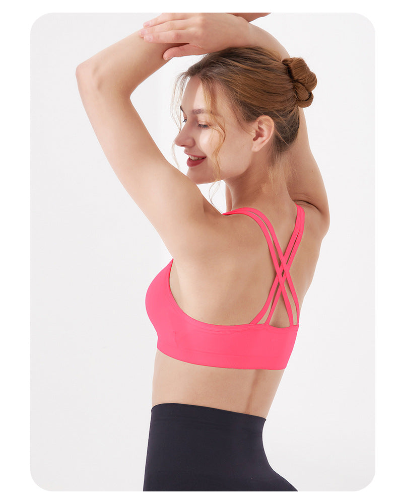 Criss Cross Back Running Workout Vest Sports Underwear Double Shoulder Strap Solid Color Yoga Bra