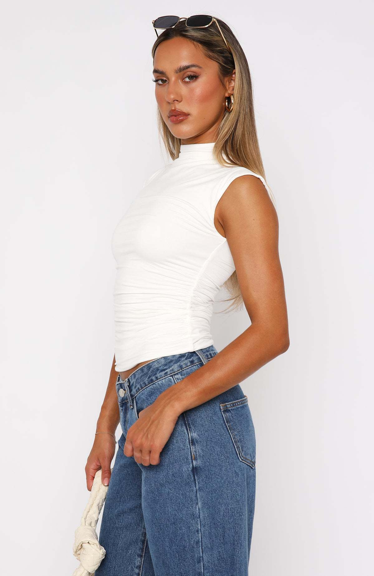 Women Clothing Summer Half Turtleneck Solid Color Pleated Slim Sleeveless Simple Comfortable Top Women