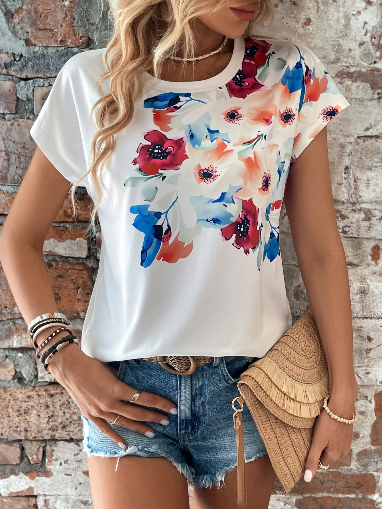 Women Clothing Short Sleeve Beach Shirt Digital Printing Shirt