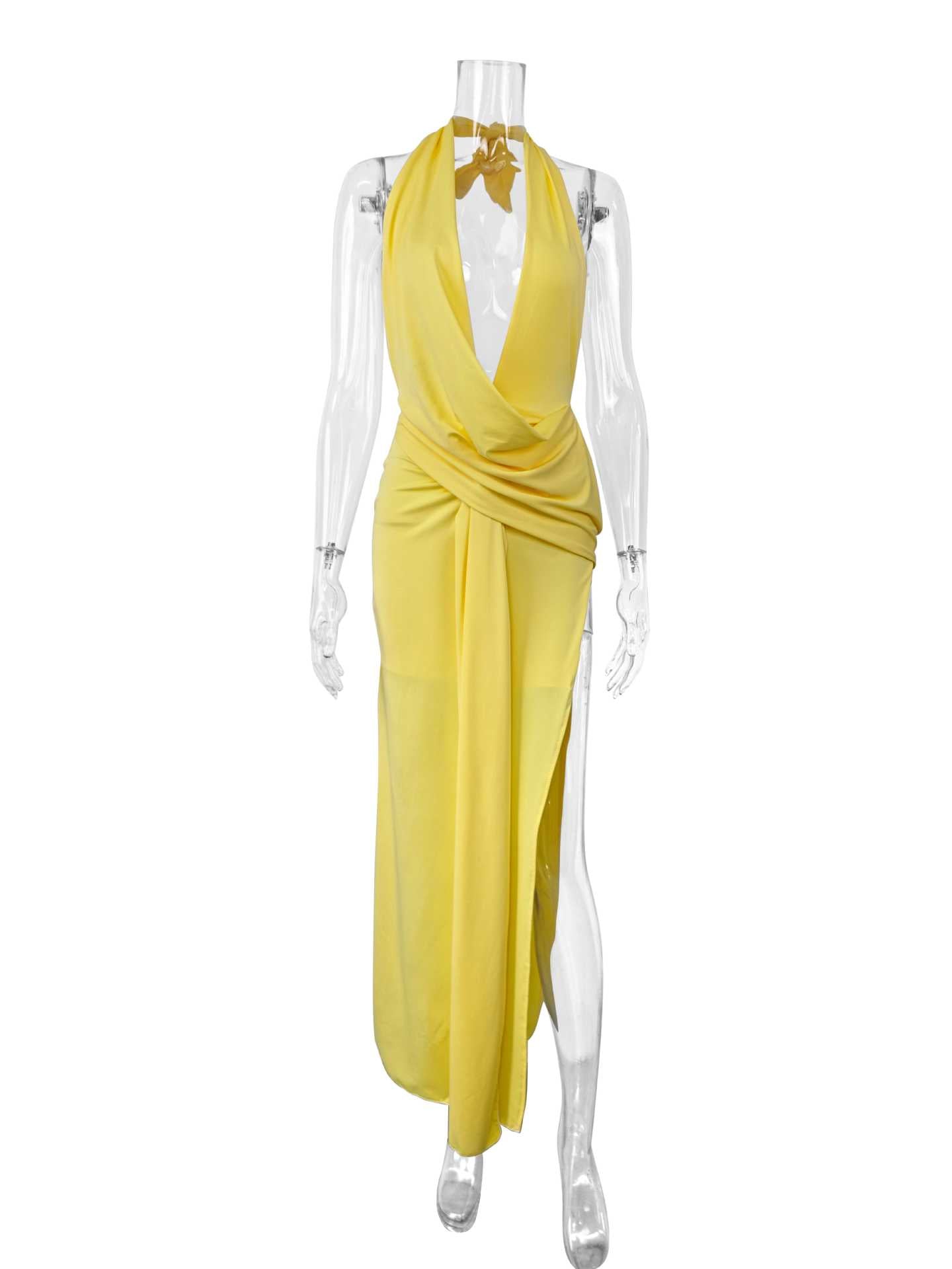 Women Deep V Plunge neck Lace up Backless Sexy Streamers Dress Sexy Maxi Dress