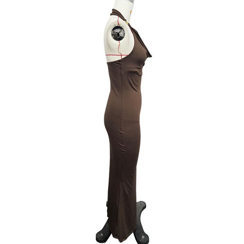 V neck Elegant Halter Dress Women Summer High Grade Sexy Sheath Dress