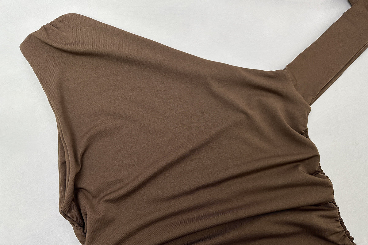 Slant Shoulder Sexy Slim Fit Backless Split Dress