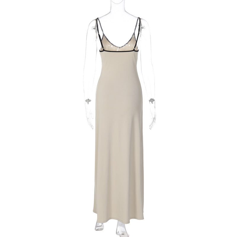 Women Clothing Summer Fashionable Elegant Sexy V neck Midi Strap Dress