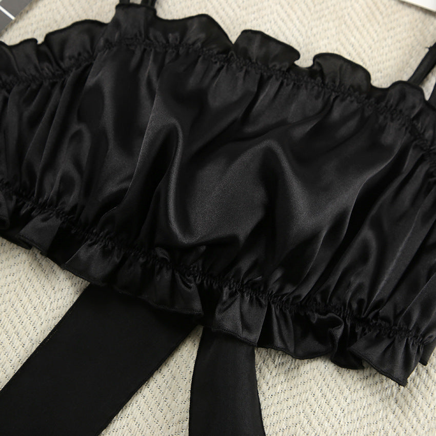 Summer Satin Design Sexy Pajamas Sexy Tied Spaghetti Strap Shorts Two Piece Set Homewear