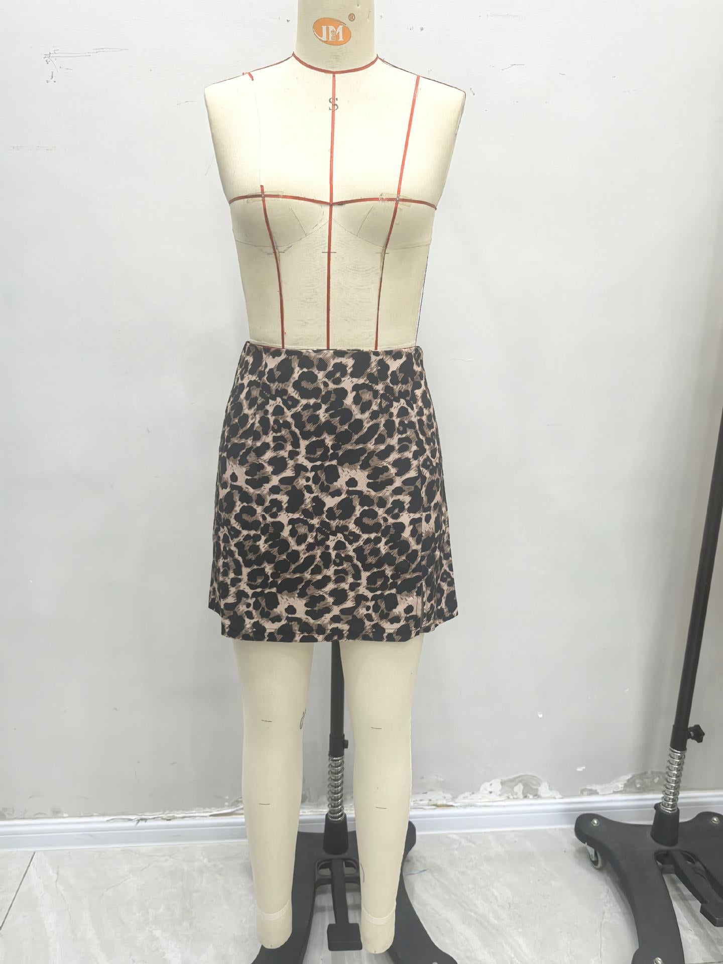 Leopard Print Skirt Hip Skirt Internet Celebrity Short Skirt Women Autumn Size Skirt High Waist Slimming A line One Step Skirt