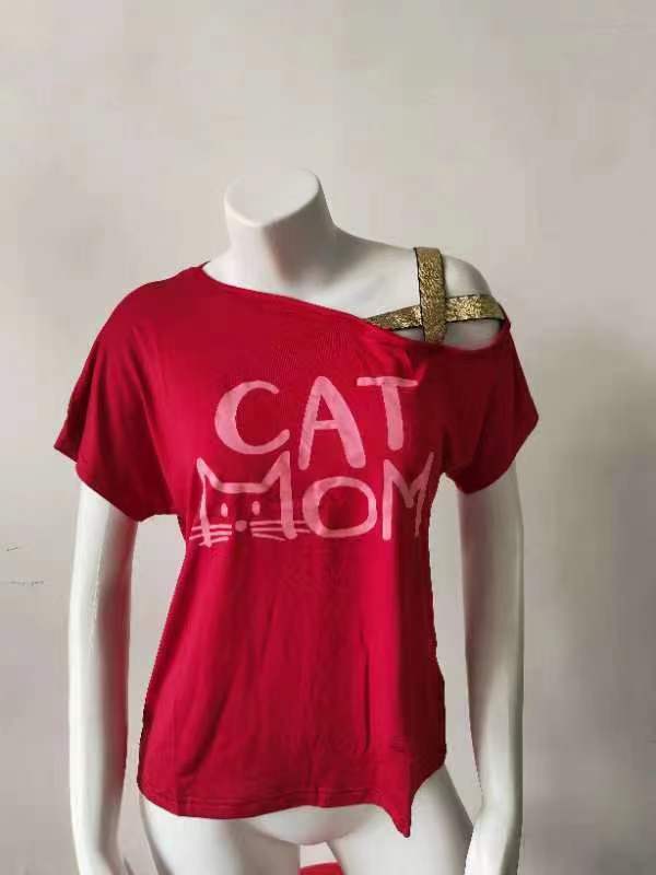 Summer Casual Criss Cross Irregular Asymmetric Short Sleeve Women Printed Wear T-shirt for Women
