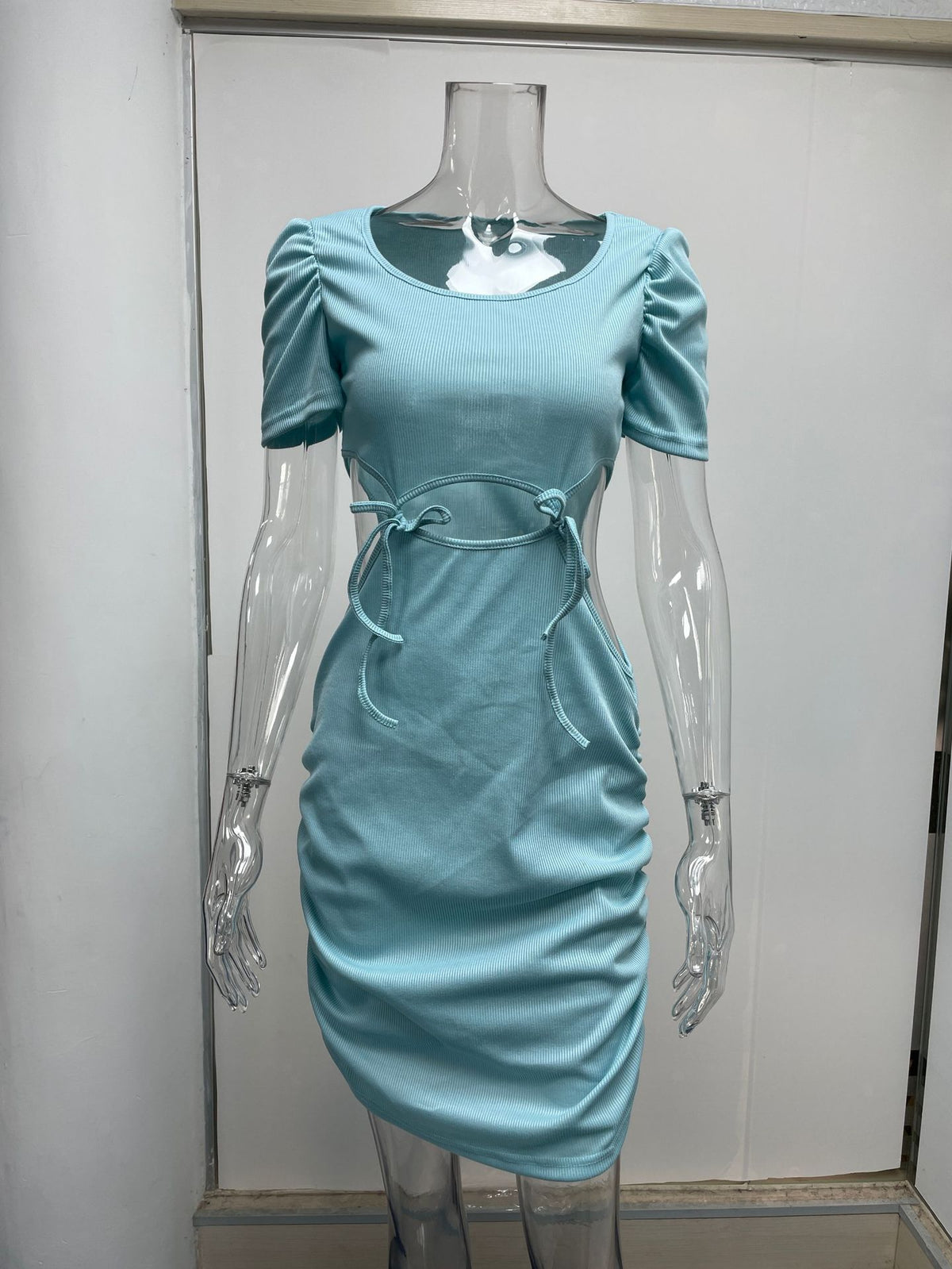Blue Dress Women Short Sleeved Sheath Skinny Short