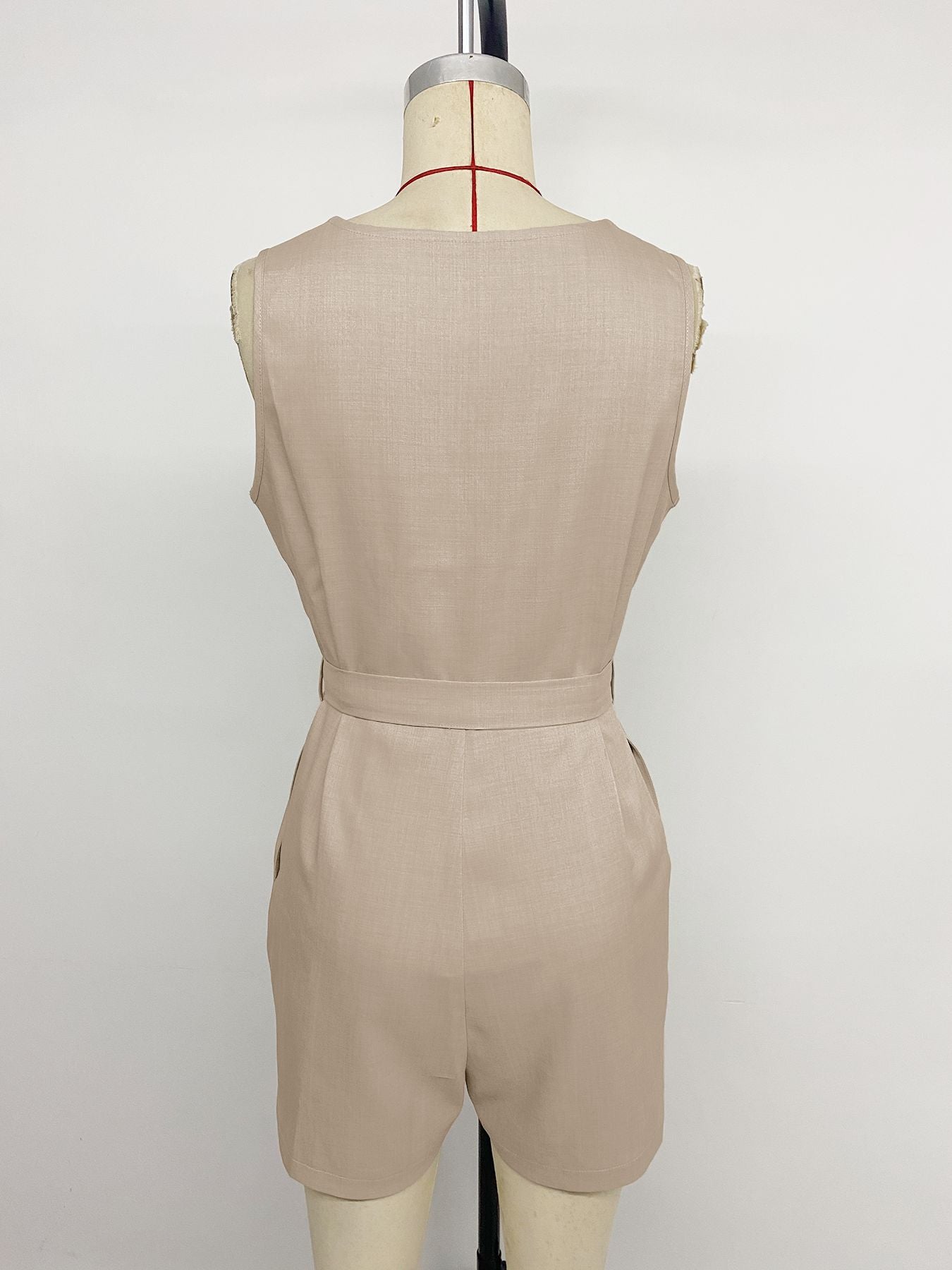 Casual Vacation Sleeveless Solid Color V neck Fitted Waist Jumpsuit