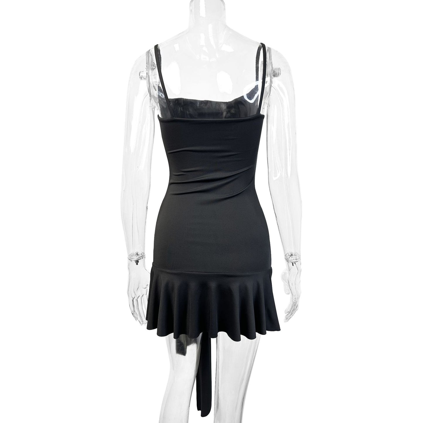 Spring Summer Simple Sexy Solid Color Camisole Slim Fit Tied Dress