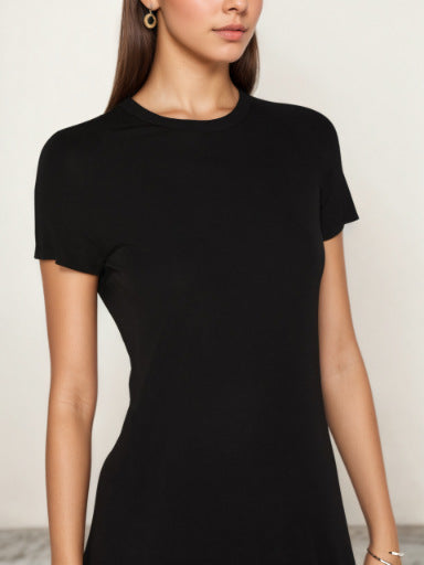Summer Casual round Neck Short Sleeve Slim Fit A line Swing Dress