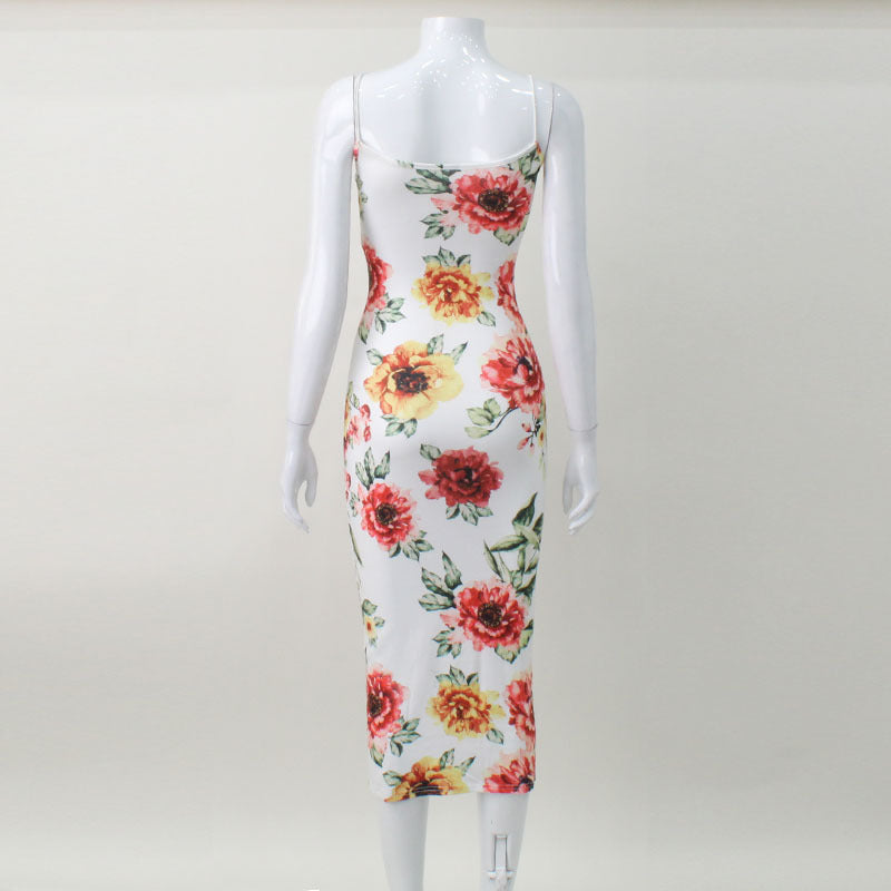 Women Floral Printed Sexy Suspender Slim Slimming Elegant Dress Women