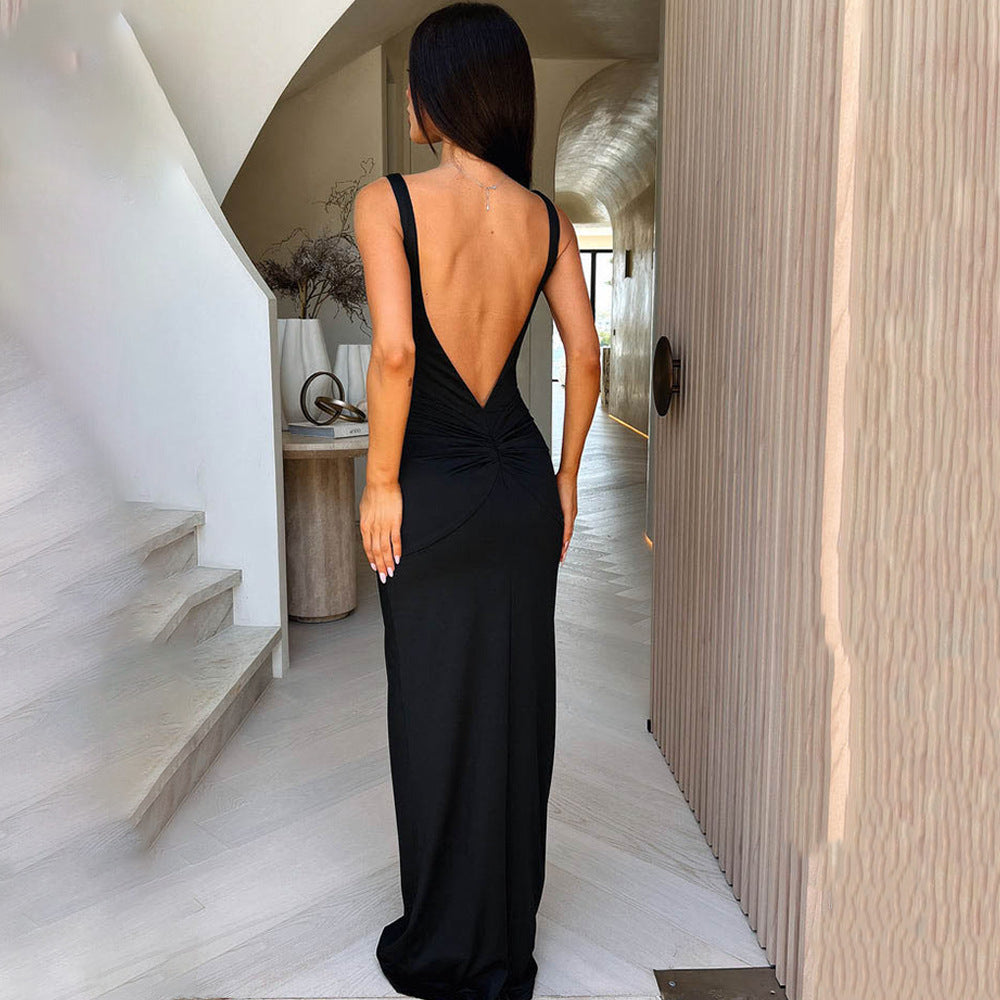Summer Arrival Strap Dress Women Sexy Backless Hollow Out Cutout Pleated Dress