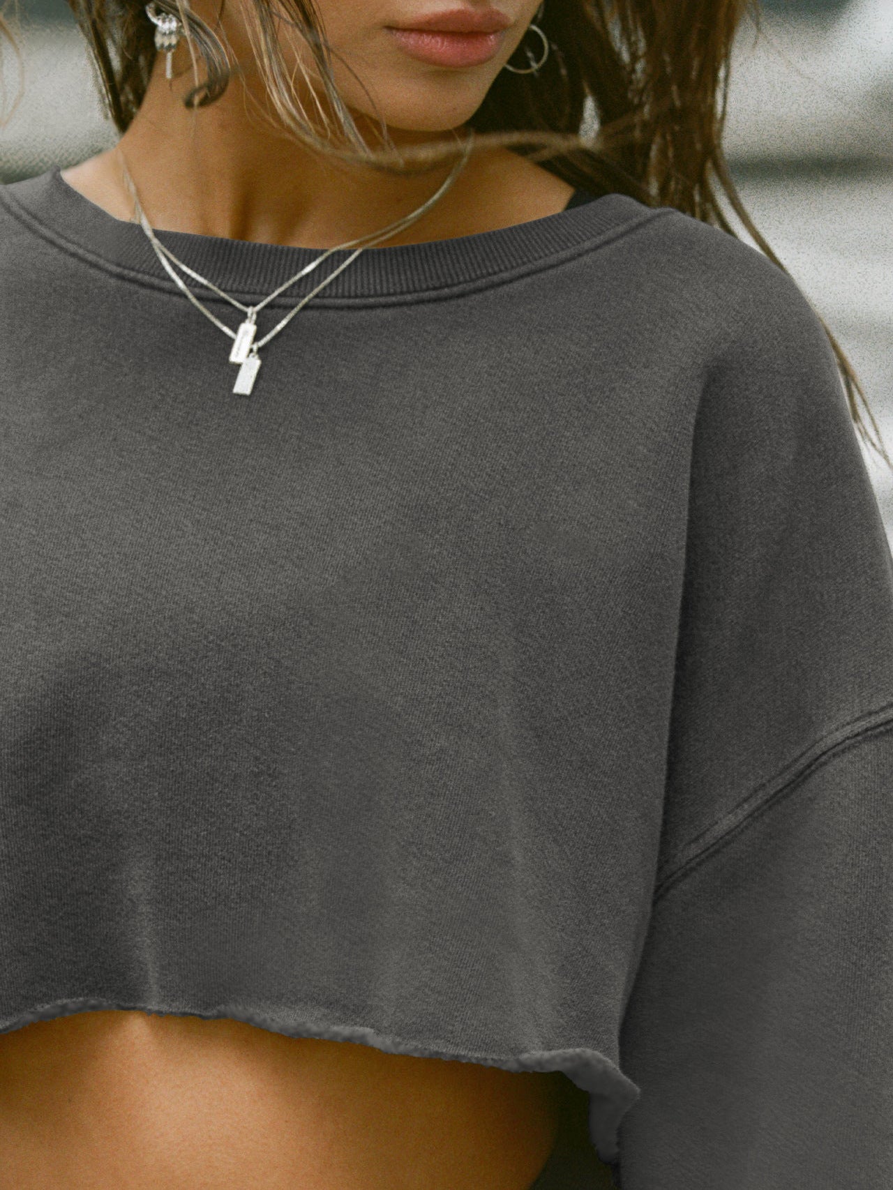 Brand Cropped round Neck Sweater Women Casual Short Sports Bottoming Shirt Loose Unique Long Sleeve Top