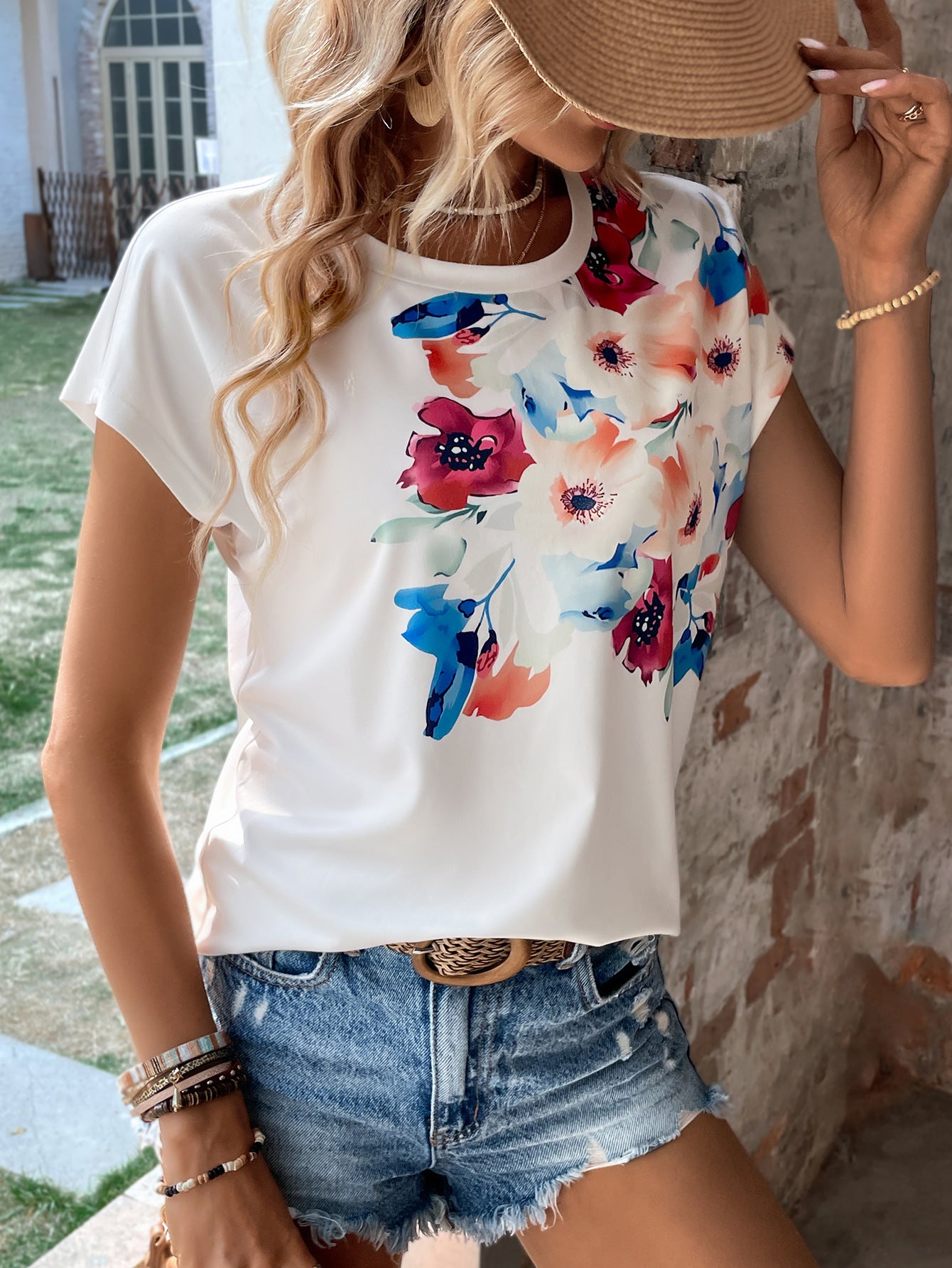 Women Clothing Short Sleeve Beach Shirt Digital Printing Shirt