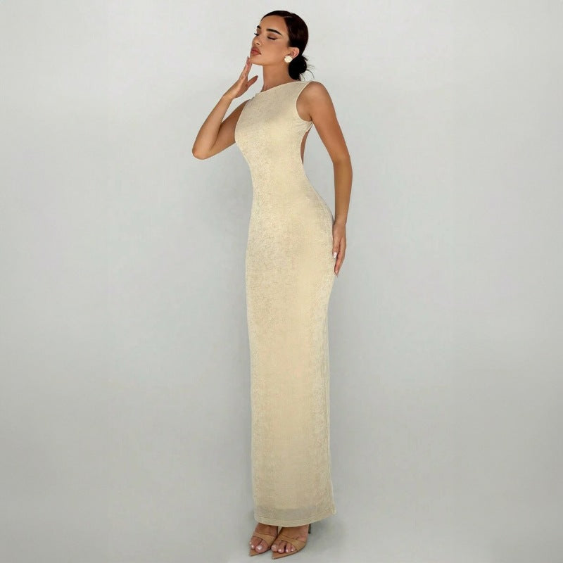 Women Clothing Summer Maxi Dress Elegance Sleeveless Slim Fit Backless Split Dress