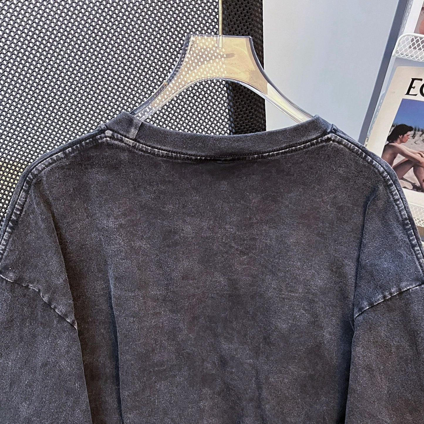 Washed Old Simple Brand Long T Shirt Autumn Washed Worn O Neck Short Casual All Matching Hoodie