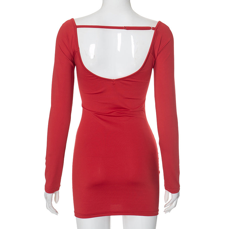 Women Clothing Low Collar Backless Simple Sheath