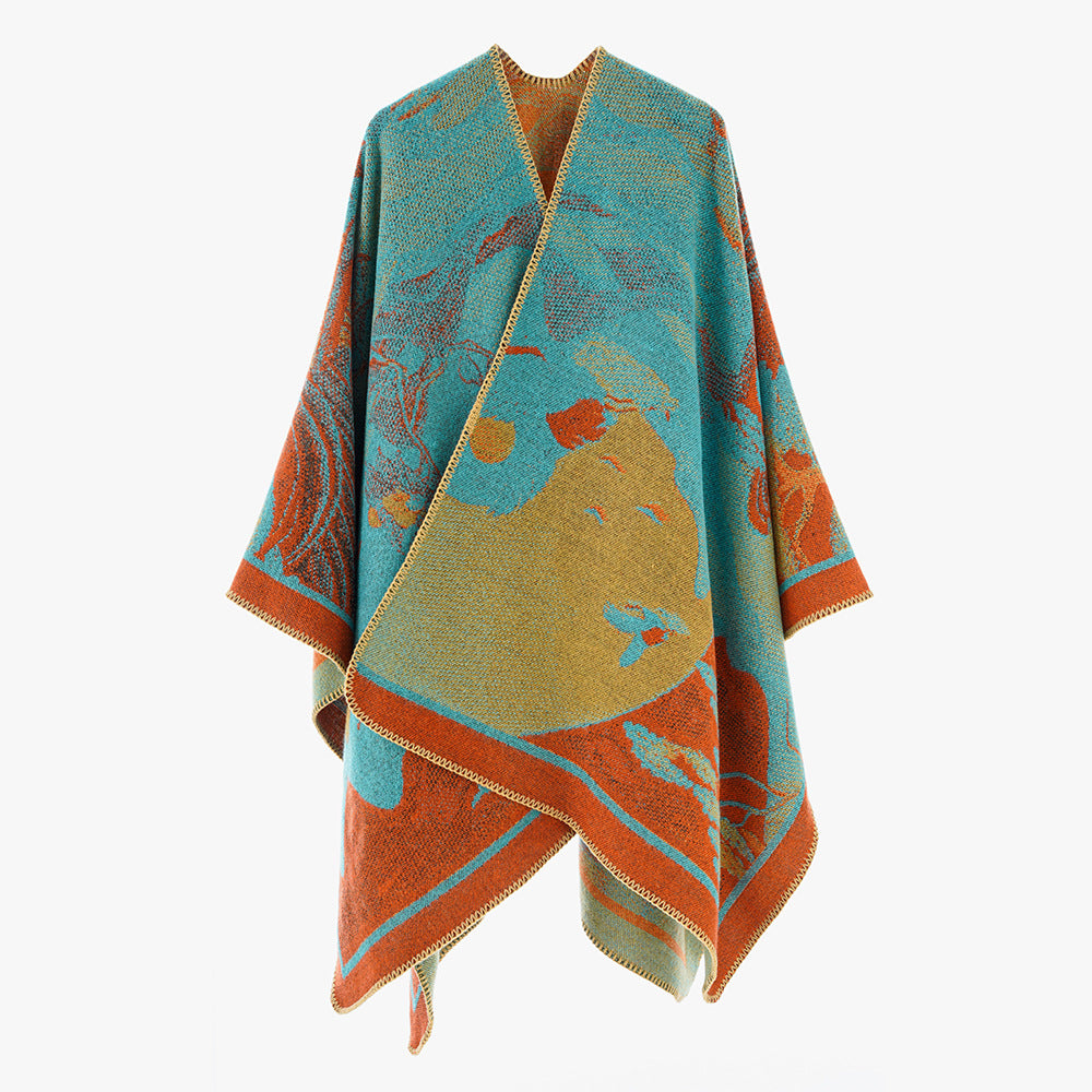 Products Women Shawl Scarf Minority Thickened Koi Pattern Cloak Travel Photography Outerwear