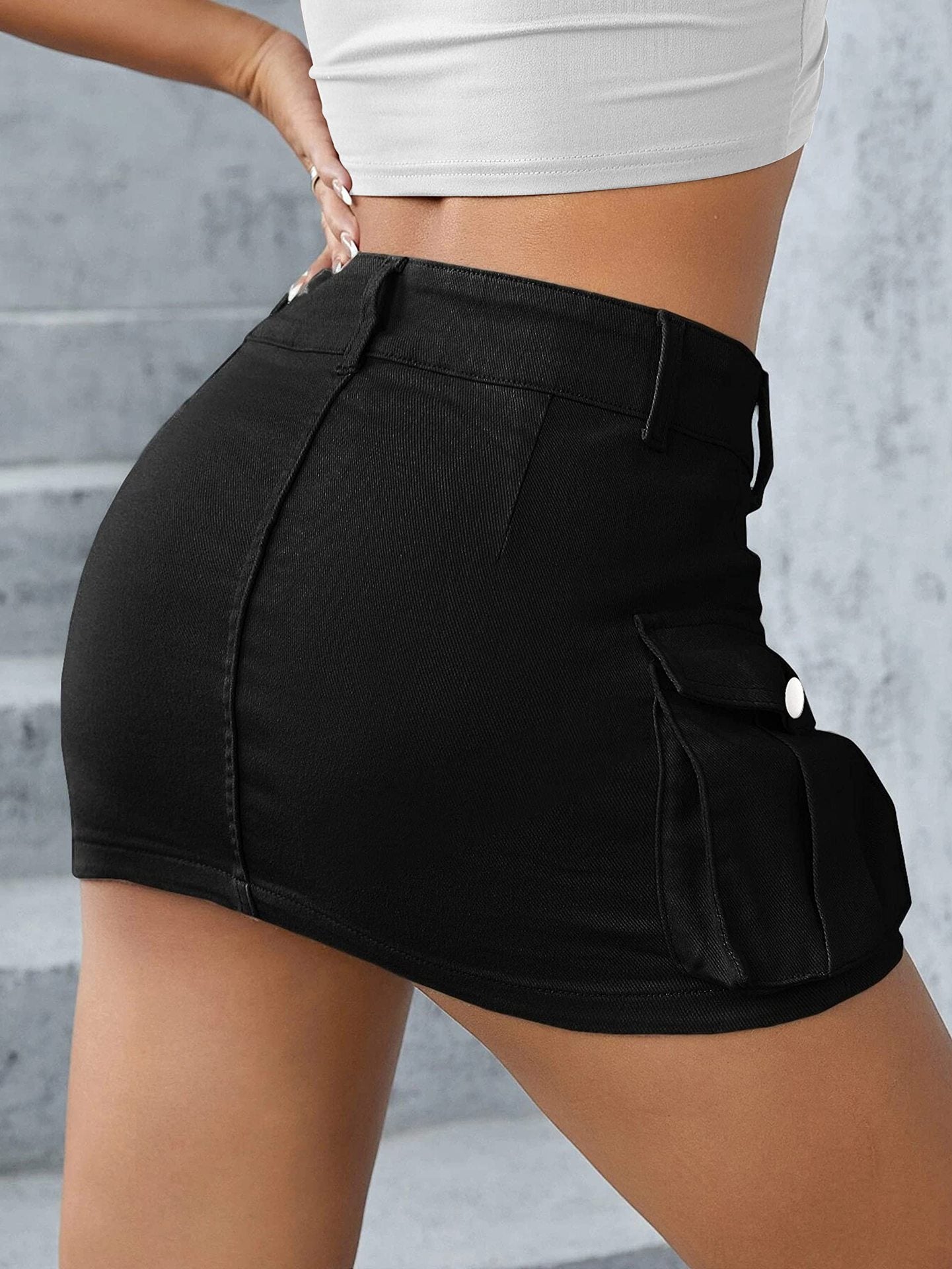 Autumn Street Solid Color Low Waist Slim Fit Package Hip Skirt Women