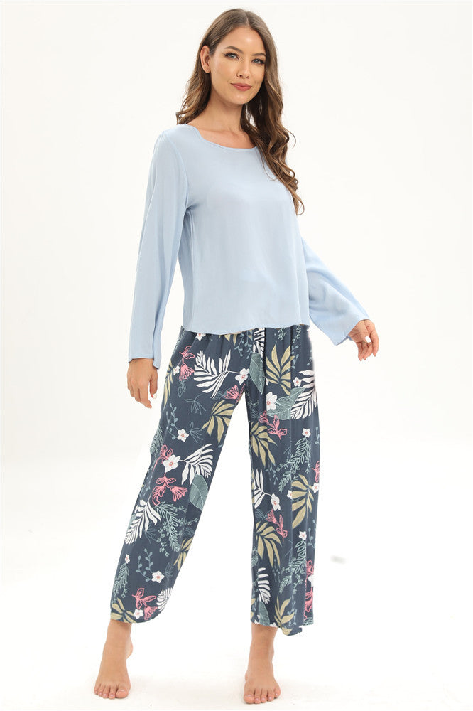 Rayon Home Wear Suit Casual Pajamas Women Long Sleeved Trousers