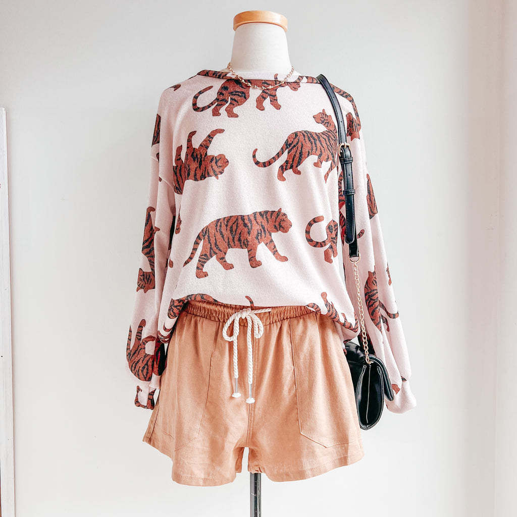 Ladies Autumn Winter Sweatshirt Casual Tiger Print Loose Round Neck All Matching Pullover