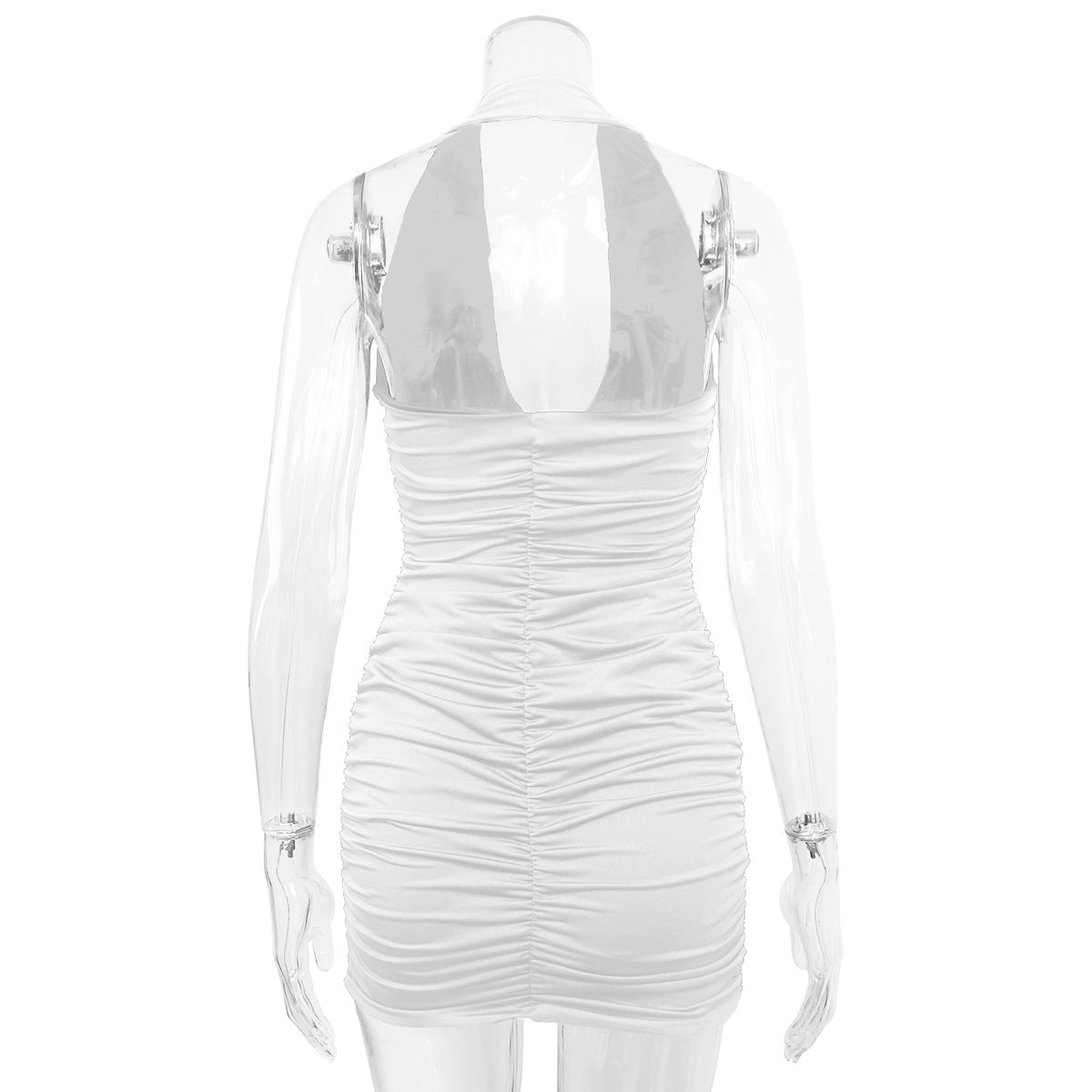 Summer New Women Clothing V-neck Halter Backless off-Shoulder Sexy Minimalist Pleated Dress