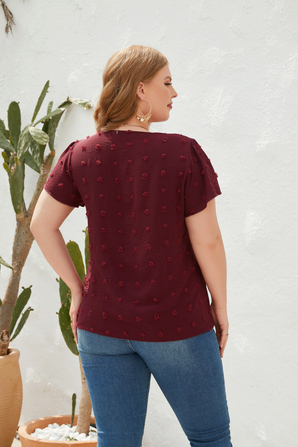 Plus Size Loose Fitting Casual T shirt Spring Summer Women Clothing V neck Fur Ball Short Sleeve Office Top