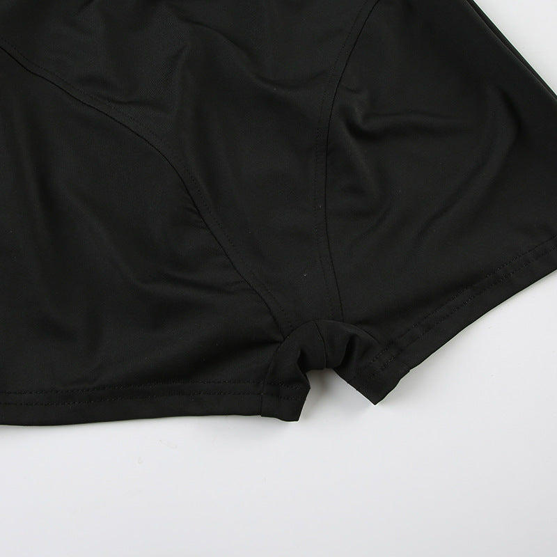 Street Mesh Stitching Hollow Out Cutout Sleeveless Romper Sexy Solid Color Tight Sports Waist Shaping Trousers