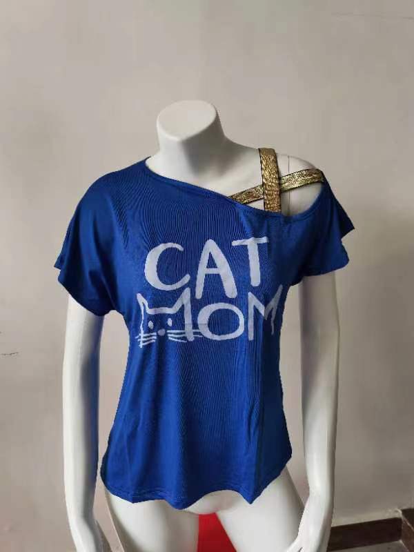 Summer Casual Criss Cross Irregular Asymmetric Short Sleeve Women Printed Wear T-shirt for Women