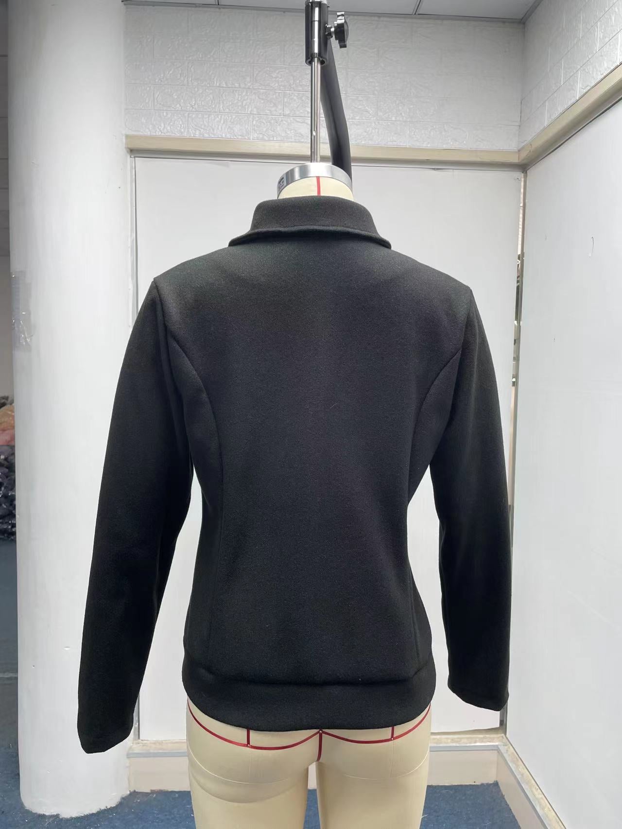 Fall Winter Slim Long Sleeve Double Breasted Collar Woolen Jacket
