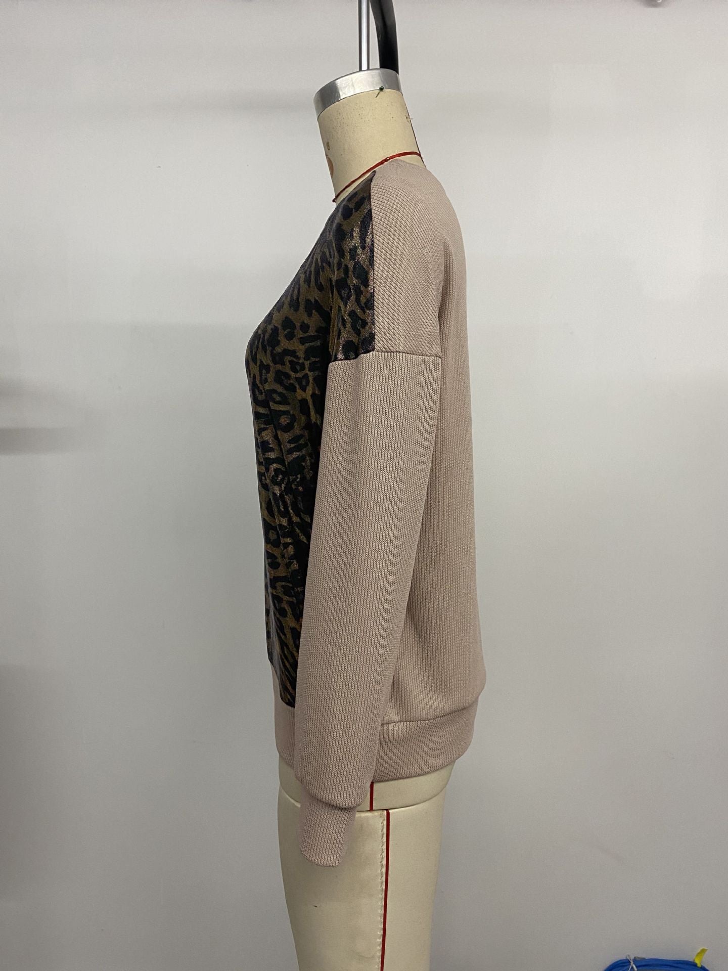 Personality Street Retro Trendy Long Sleeve round Neck Leopard Print Top Women