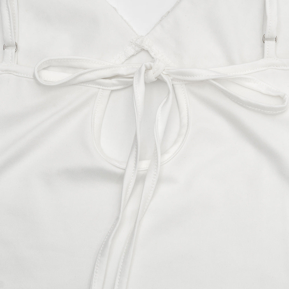 Retro White Lace Wood Grain Gentle Splicing Sling Dress in Time