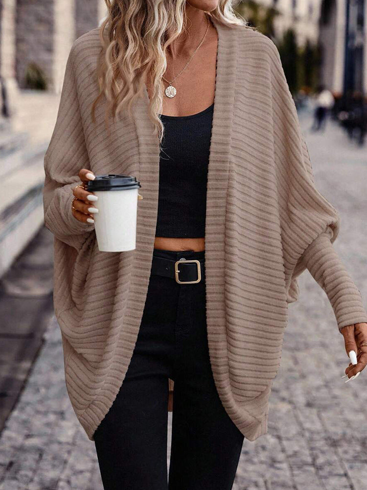 Cardigan Coat Women Autumn Winter Solid Color V neck Loose Knitted Sweater