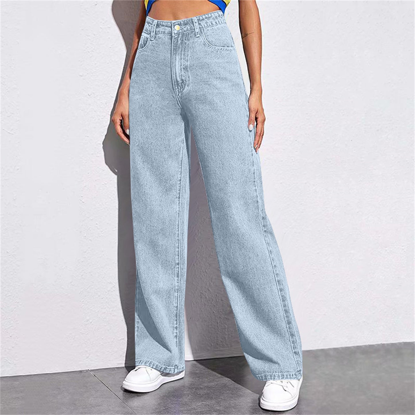 High Waist Wide Leg Jeans Women Slimming Straight Retro Drape