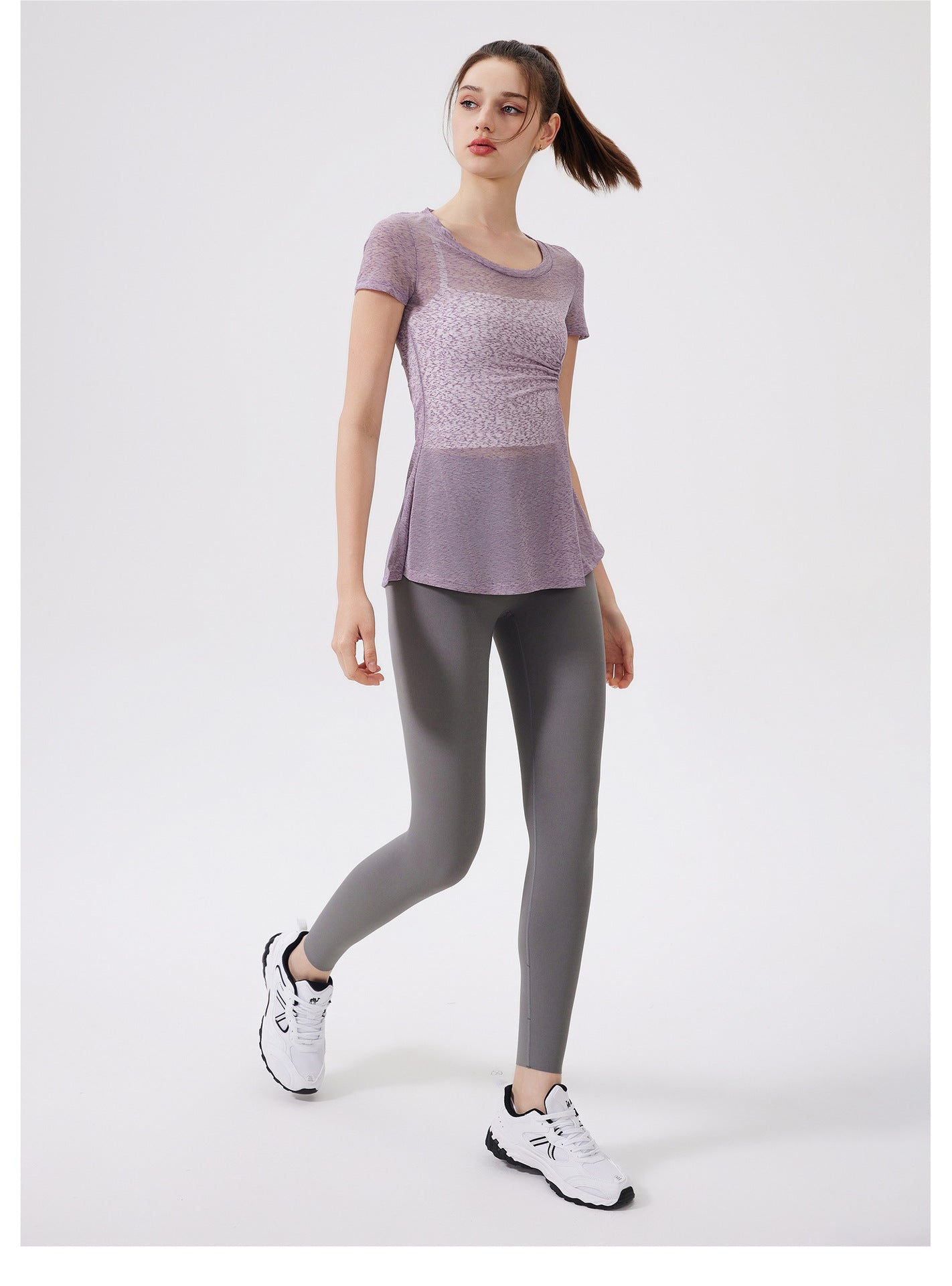 Thin Short Sleeve Slim Fit Breathable Yoga Blouse round Neck Mid Length Waist Fitness Clothes Yoga Clothes Workout Top