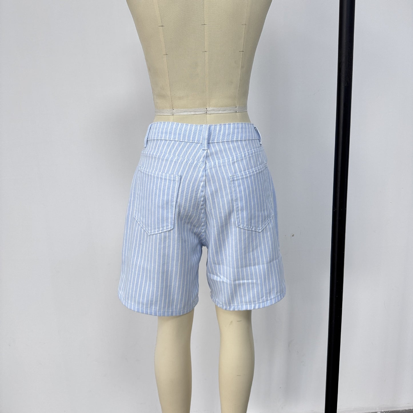 Casual Striped Loose High Waist Denim Shorts Women Jeans
