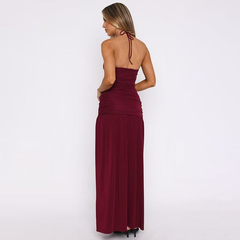 Women Clothing Sexy Halter Slim Fit Backless Hip Side Slit Maxi Dress