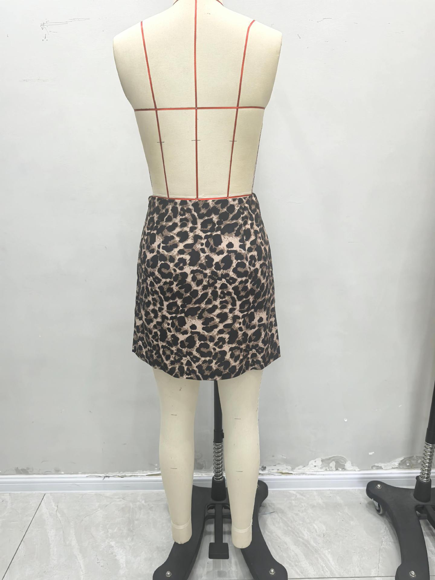 Leopard Print Skirt Hip Skirt Internet Celebrity Short Skirt Women Autumn Size Skirt High Waist Slimming A line One Step Skirt