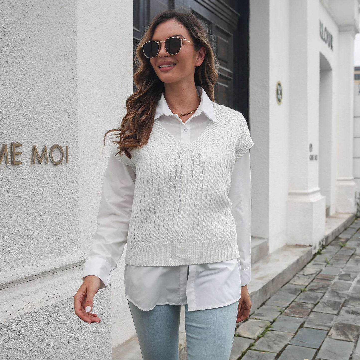 Twist V-neck Vest Sweater Women Vest Outer Wear Inner Wear Autumn Winter Knitwear Sweater