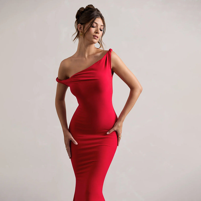 Off Shoulder Twist Fishtail Gown Dress Women Sexy Maxi Dress