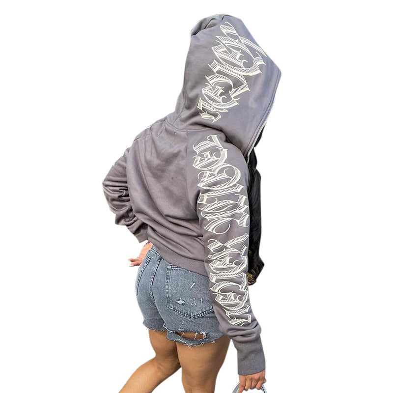 Women Wear Autumn Solid Color Letter Graphic Printing Ke Peng Hooded Long Sleeve