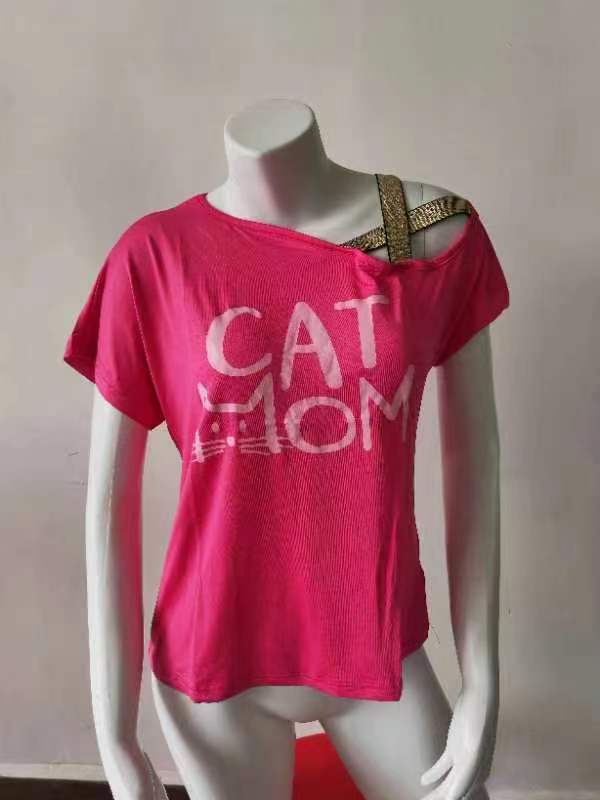 Summer Casual Criss Cross Irregular Asymmetric Short Sleeve Women Printed Wear T-shirt for Women
