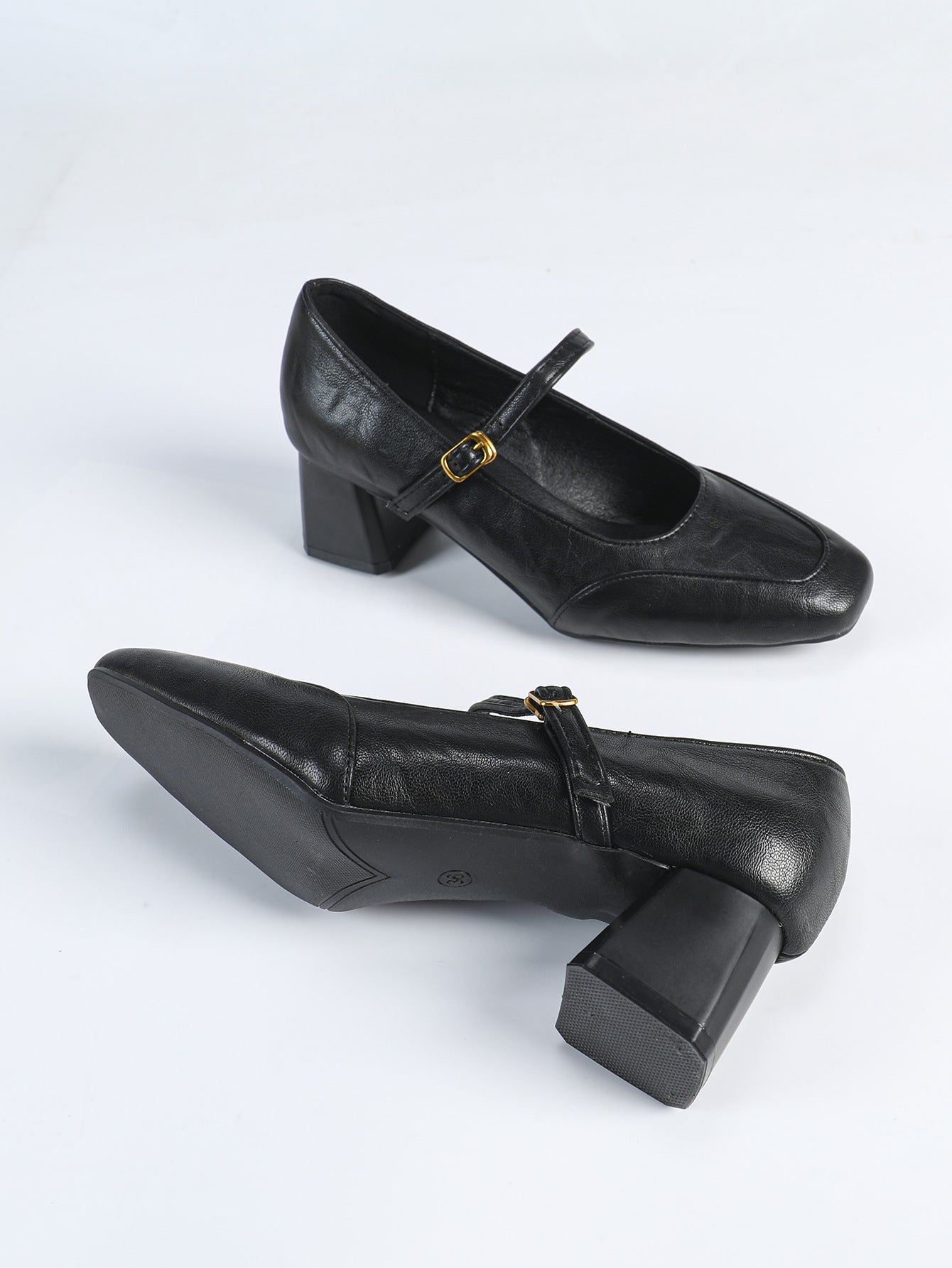 Women Spring Autumn Low Cut Square Toe Mid Heel Chunky Heel High Heels Genuine Leather Wine Red