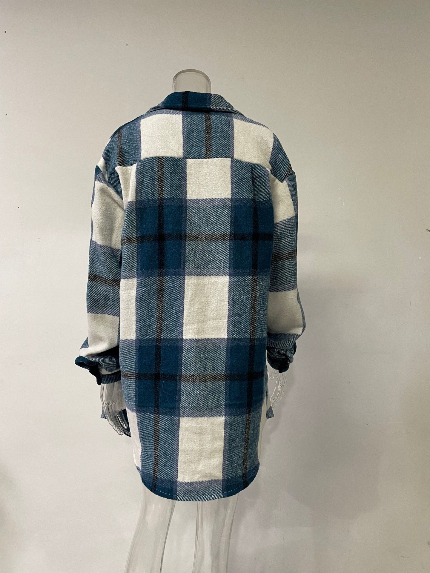Women Clothing Top Plaid Shirt Woolen Irregular Asymmetric Design Autumn Winter Coat Women