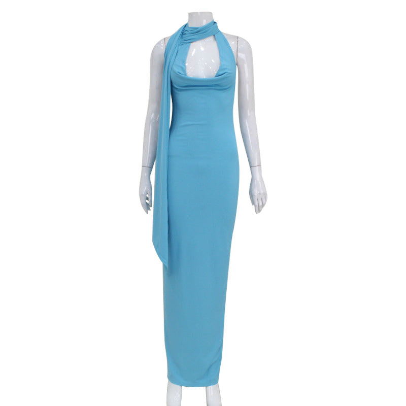 Sexy Halter Swing Collar Elegant Slim Fit High Grade Dress with Ribbon Sexy Dress for Women