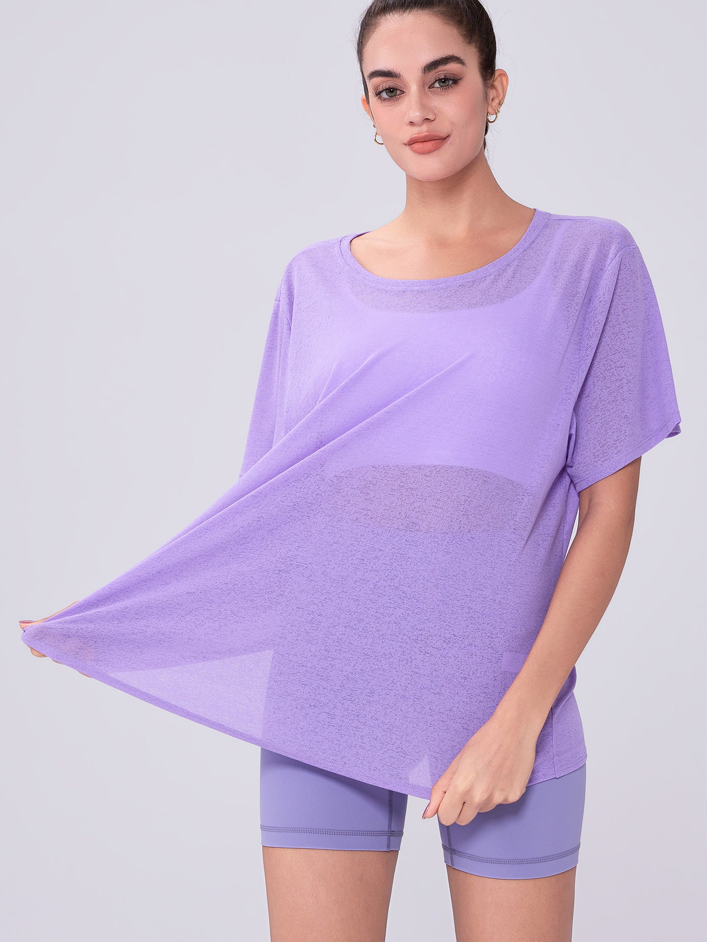 Summer Bunchy Yarn Women Hollow Out Cutout out Beauty Back Loose Yoga Blouse Breathable Lightweight plus Size T shirt Casual Sports Short Sleeve