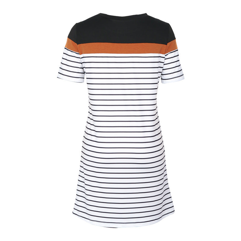 Summer Dress Contrast Color Loose Stripes T Shirt Dress