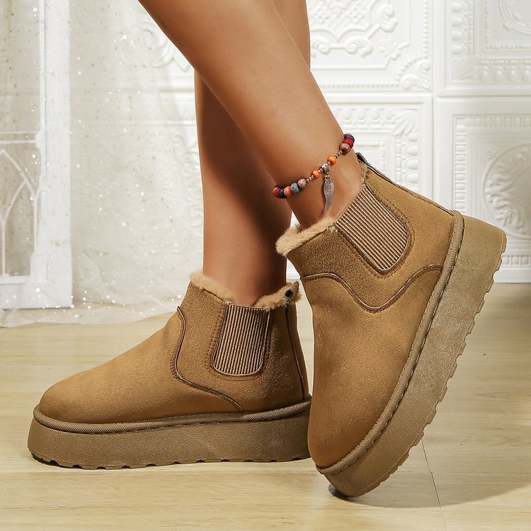 Autumn Winter Ladies Platform Snow Boots Cotton Shoes Brushed Lining round Toe Slip on Cotton Boots