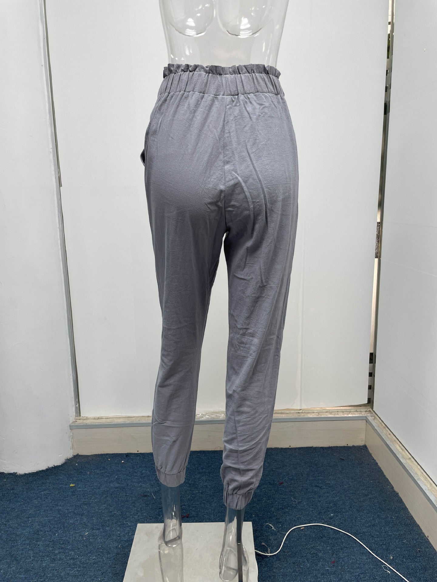 Women Clothing Spring Ruffled Elastic Waist High Waisted Trousers