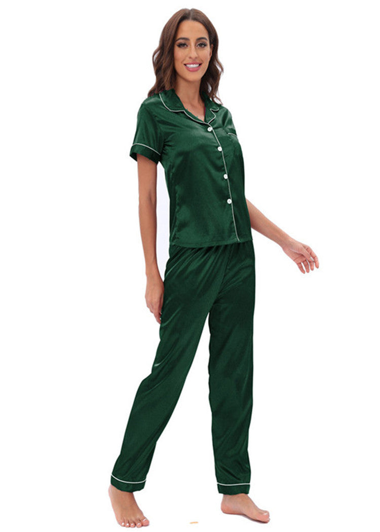 Satin Suit Two Piece Home Wear Pajamas Women